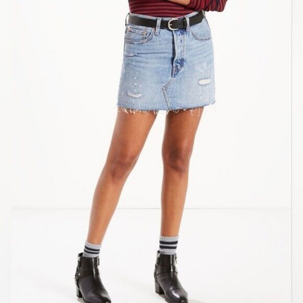 Levi's Blue Denim Mini Skirt with Distressed Look